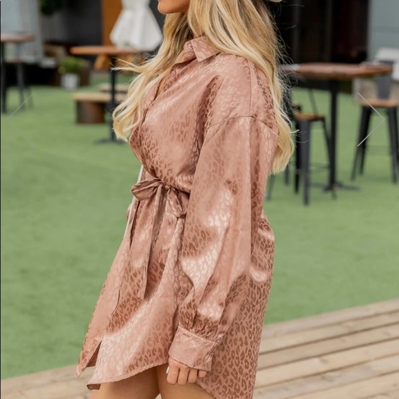 Satin Leopard Camel Dress - Picture 2 of 5